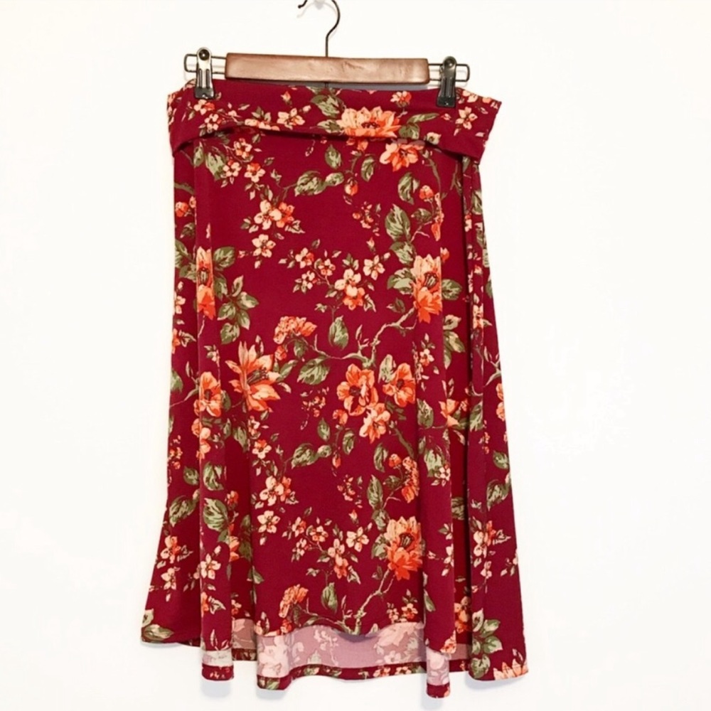 LuLaRoe Azure Red Soft Floral Foldover Waist Skirt